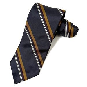 Bergdorf Goodman Silk Necktie Gray Burgundy‎ Gold Stripe Italy W: 3.2" L: 63"